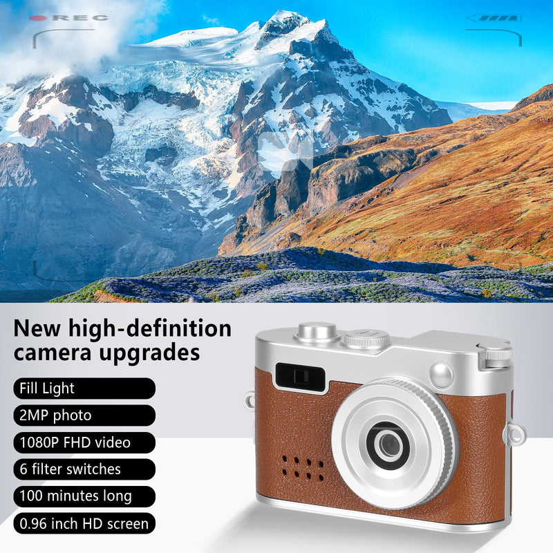 Mini Keychain Camera, FHD 1080p 8MP Mini Digital Camera with 32GB SD Card, 0.96" HD Display, 100 Mins Battery Life Small Camera for Travel Study Recording (Brown, 16GB) Brown