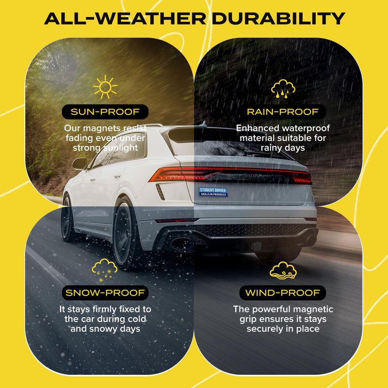 Student Driver Magnet for Car - Funny 3-Pack Please Be Patient Reflective Magnetic Bumper Sticker Set - Removable Novice Rookie Safety Attention Sign - Weather-Resistant - 10 x 3.5 inch Student Men #1