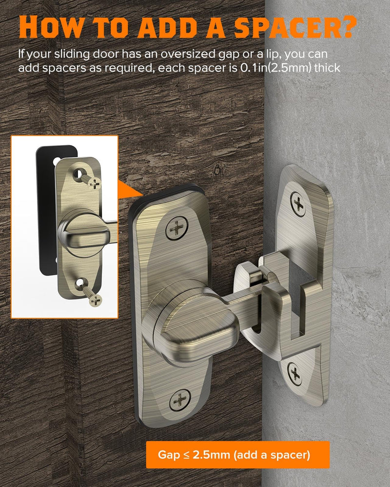 90/180 Degree Barn Door Lock, Small Flip Gate Latches Hardware, Security Sliding Door Latch Lock fo Cabinets, Barn, Bathroom, Garden (Bronze-2Pcs) Bronze-2Pcs