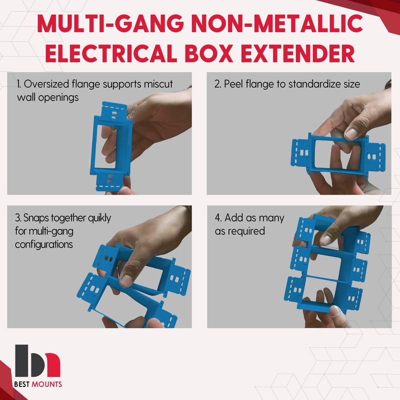 BestMounts - 25 Pack Electrical Power Outlet Box Extender Kit – Single Gang Box Extender - Single Receptacle Heavy Duty Plastic (Blue) Pack of 25 Blue