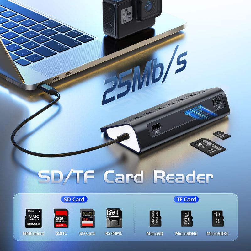 USB C Hub Ethernet, 10Gbps USB C Docking Station 10-in-1 with 4K@60Hz HDMI, Type-C & 2 USB A 3.2 Data, LAN, 2 USB A 2.0, PD 100W, SD/TF Ports, Powered USB Hub for Laptop, PC, iPhone 16/15, Mac Black