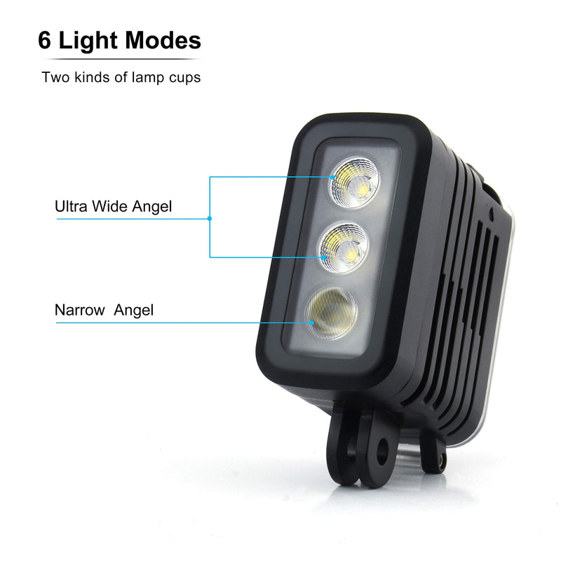 Aluminum LED Diving Light 164FT Waterproof 3 Modes Lightweight Multi-Purpose Dimmable Video Fill Night Light for GoPro Hero12 11 10 9 8 7 6 5 4 3 Session/Fusion/Max/DJI OSMO Action Camera