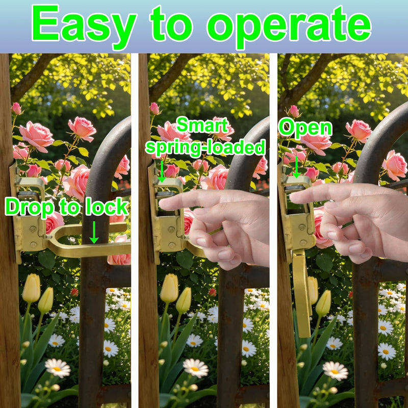 2PCS Fast Locking Gate Latch-Heavy Duty Stainless Steel Spring One-Hand Instant Locking Gate Latch for Farm, Ranch & Backyard