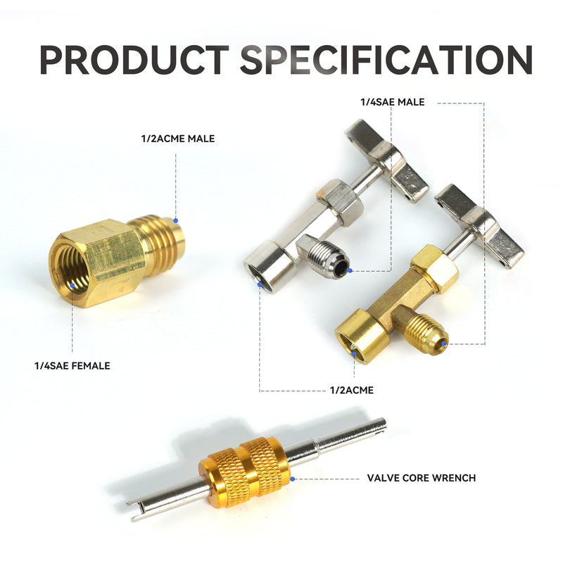 BACOENG R134a Can Tap Kit, for R134a Refrigerant Refill, with Self Sealing & Puncture Style 134a Can Taps, Valve Core Removal Tool, 1/4'' F to 1/2'' M Tank Adapter