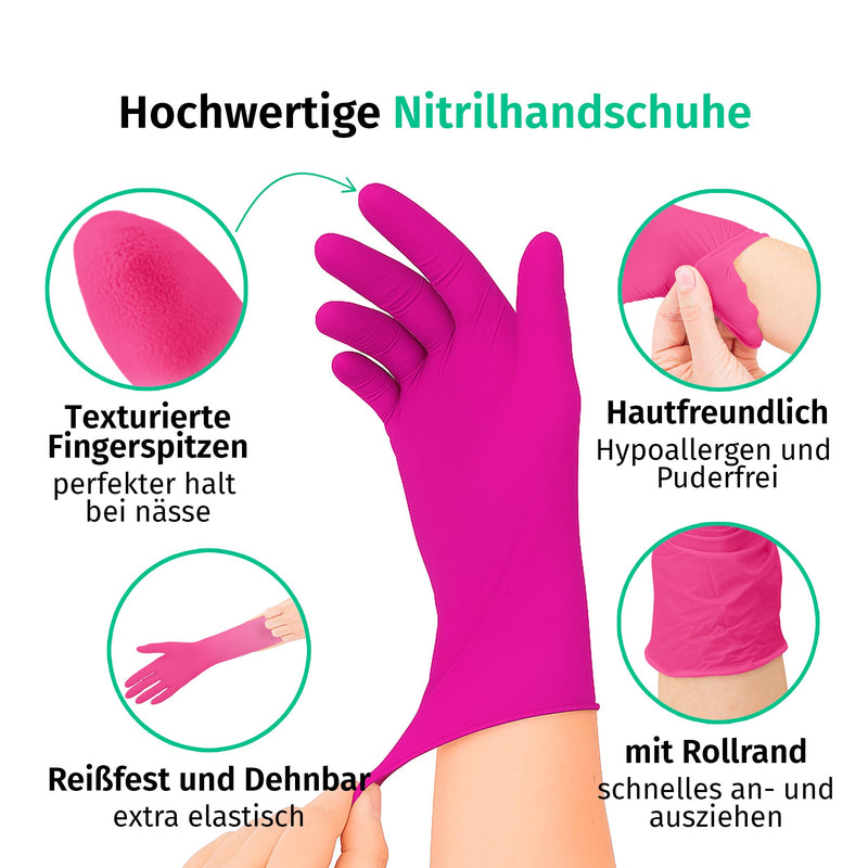 SF Nitrile Gloves M Magenta - Pack of 100 Disposable Gloves, Latex-Free | Powder-free disposable gloves for tattoos, workshops, kitchens, cleaning and household use; versatile for commercial and everyday use