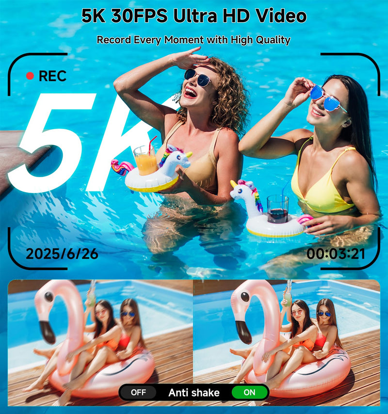 Digital Camera, 5K 80MP Travel Camera for Photography Compact Camera for YouTube with 3" 180° Flip Screen with 18X Zoom Autofocus Vlogging Camera with 64GB SD Card for Teens Beginner (Black) Black