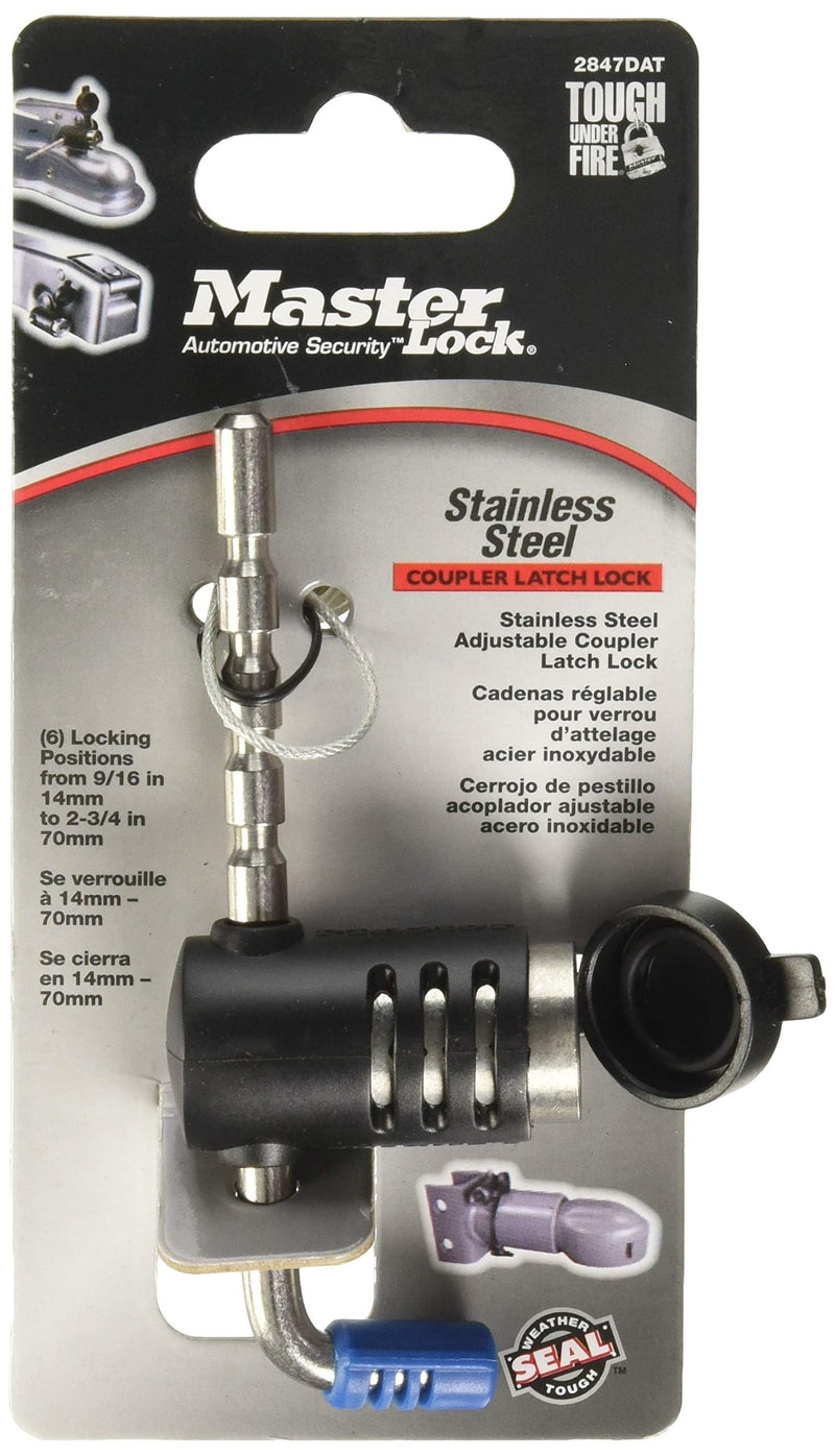 Master Lock Trailer Lock, Stainless Steel Adjustable Coupler Latch Lock, 2847DAT Coupler Lock