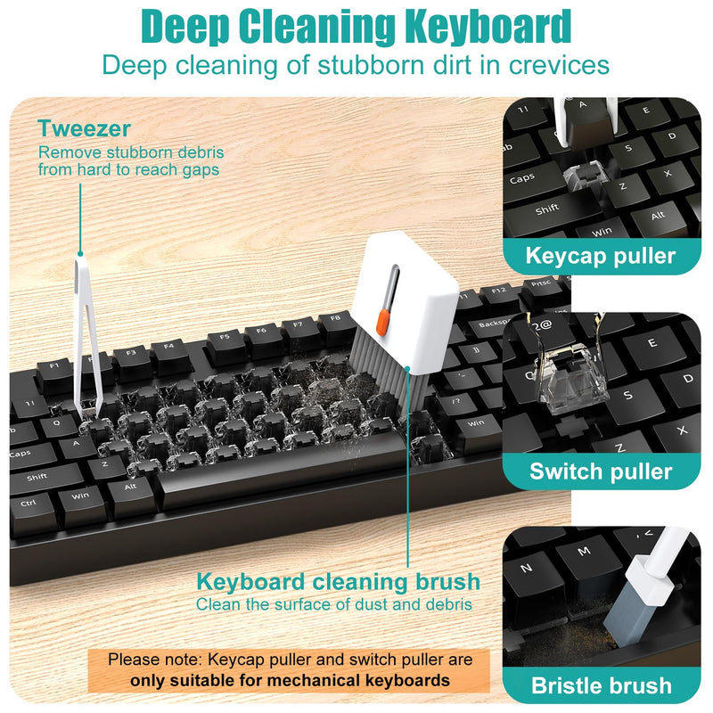 VICHYIE Keyboard Cleaning Kit with Brush, Computer Laptop Cleaner Kit, Phone Cleaning Tool, Multi-Function Cleaner Kit for Earbuds, Cellphones, PC, Screens, Camera Lens, Electronics Devices (White) White