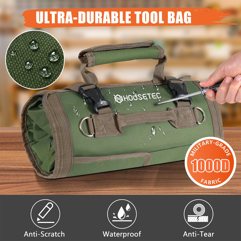 Roll Up Tool Bag-Gifts For Men Dad Husbands Him, Father's Day Birthday Gifts For Men, Heavy Duty Tool Organizer Bag With 2 Detachable Pouches Mechanic Carpenter (Green) Green