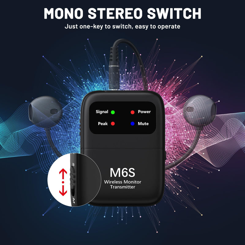 Keten Wireless in Ear Monitor System, 2.4G Automatic Pairing IEM System for Musicians with Transmitter & Beltpack Receiver, Lightweight and Portable for Live Performance, Band, Studio