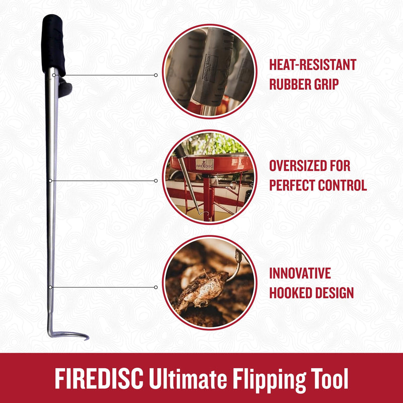FIREDISC Ultimate Flipping Tool Heavy-Duty BBQ Utensil with Extra Long Handle TCGFLIP, Pig Tail Meat Flipper Hook Specially Made for FIREDISC Cookers, Fish and Steak Flipper Hook and Food Turner Stainless Steel