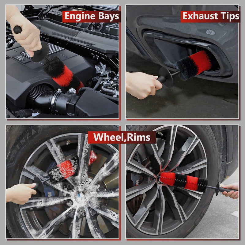 Wheel Rim Brush, Soft Bristle Long Master Car Wheel Brush Rim Tire Detailing Brush Car Washing Brush for Wheels Rims Exhaust Tips Vehicle Engine Motorcycles,No Scratches (Wheel)