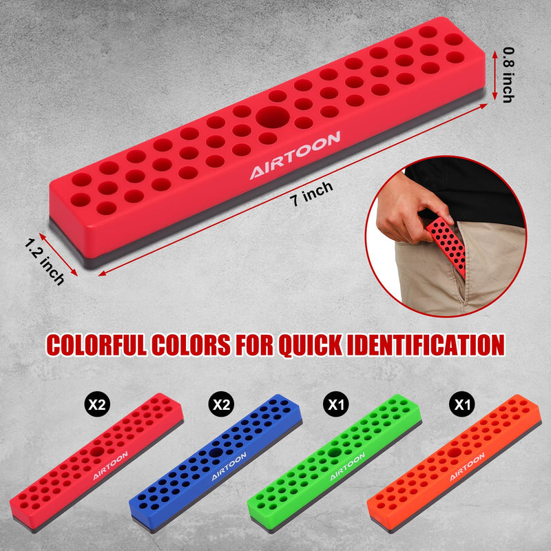 6PCS 1/4" Magnetic Hex Bit Holder, 43 Holes Bit Storage with Strong Magnetic Base, Magnetic Screwdriver Bit Organizer, Red, Blue, Green and Orange 6pcs(red+blue+green+orange)