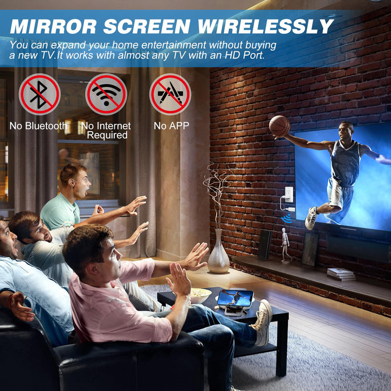 Wireless HDMI Display Dongle Adapter, Portable Receiver for Streaming Movies, Shows Extender Kit 4K Support 2.4/5Ghz, Video Mirroring Dongle Receiver from Smartphone,Laptop Support Airplay Miracast