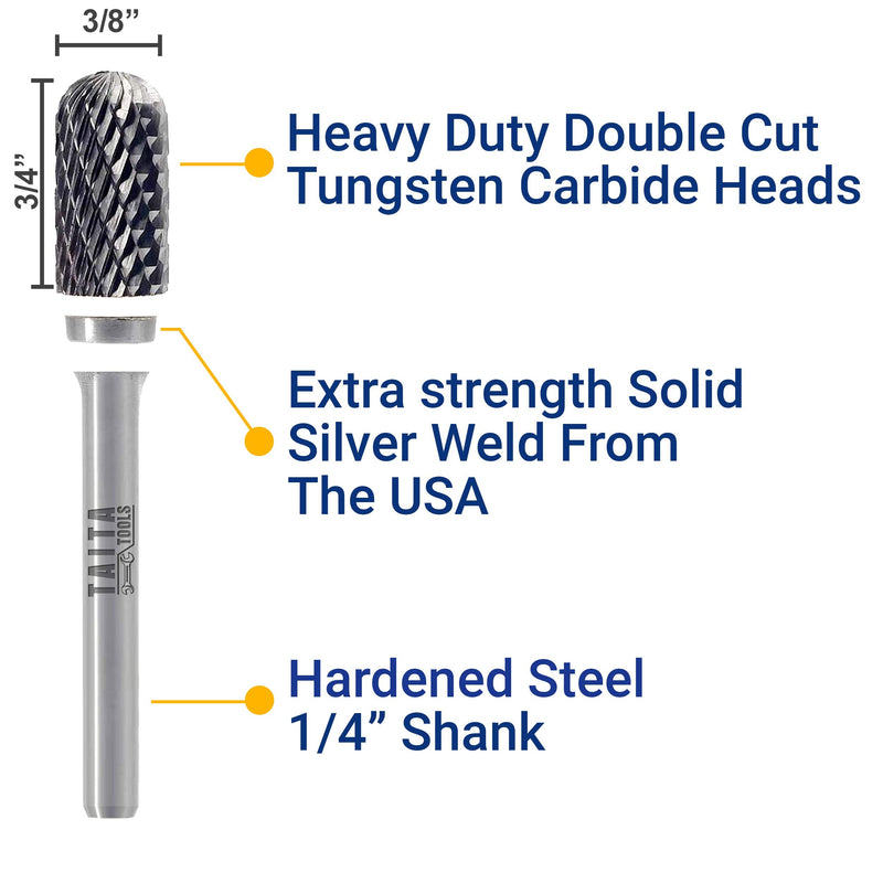Carbide Burr 1/4" Shank, SC-3 Tungsten Double Cut Rotary Die Grinder Bits - Cutting Burrs for Milwaukee, Dewalt and Makita Die Grinder Accessories - Wood Carving Metal Working & Sturdy Storage Case