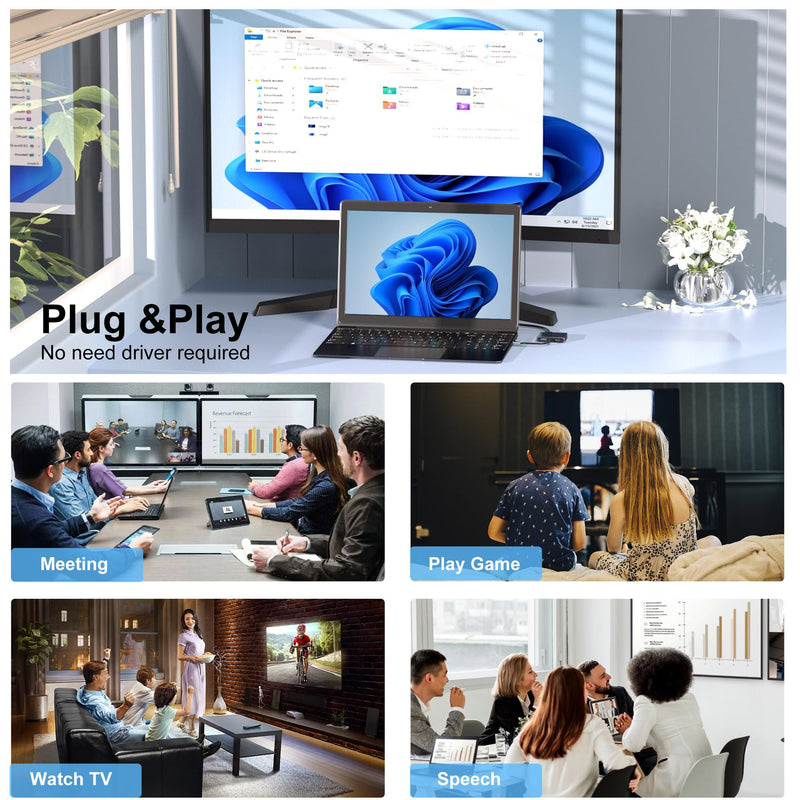 Docking Station Dual Monitor, USB C Docking Station, HDMI Splitter Extended Display, 4K Dual HDMI Adapter for 2 Monitors, HDMI Splitter for Dual Monitors Extended Display, Dual Monitor Adapter