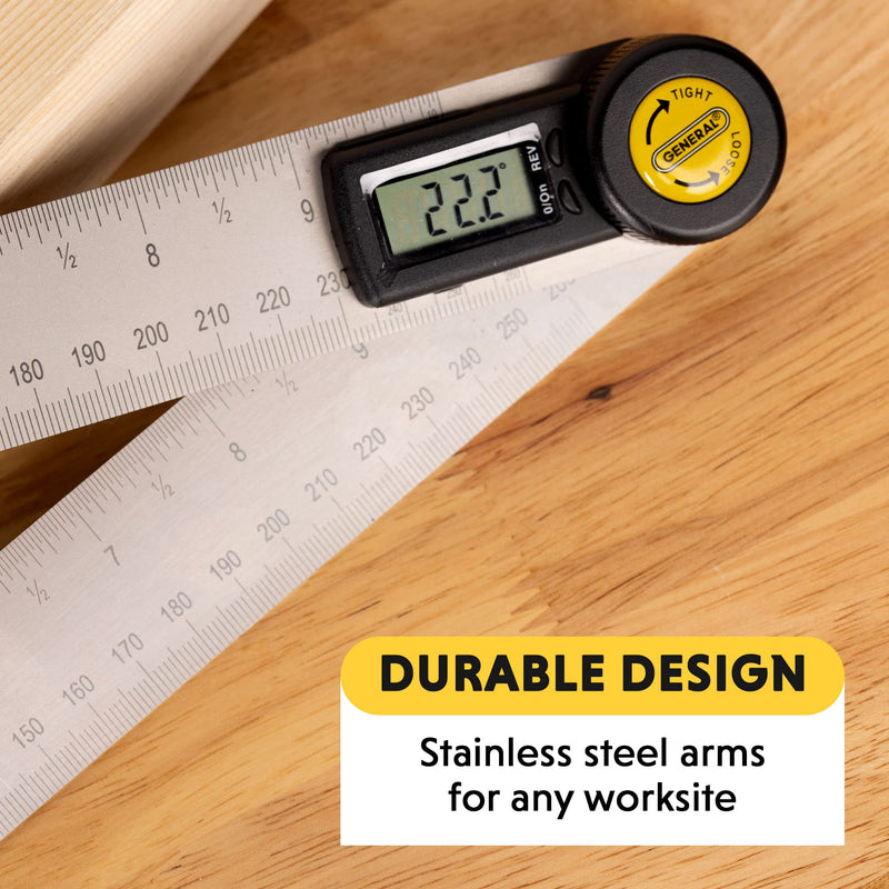 General Tools Digital Angle Finder Ruler #823 - 10" H - Stainless Steel Measurement Tool 10-Inch