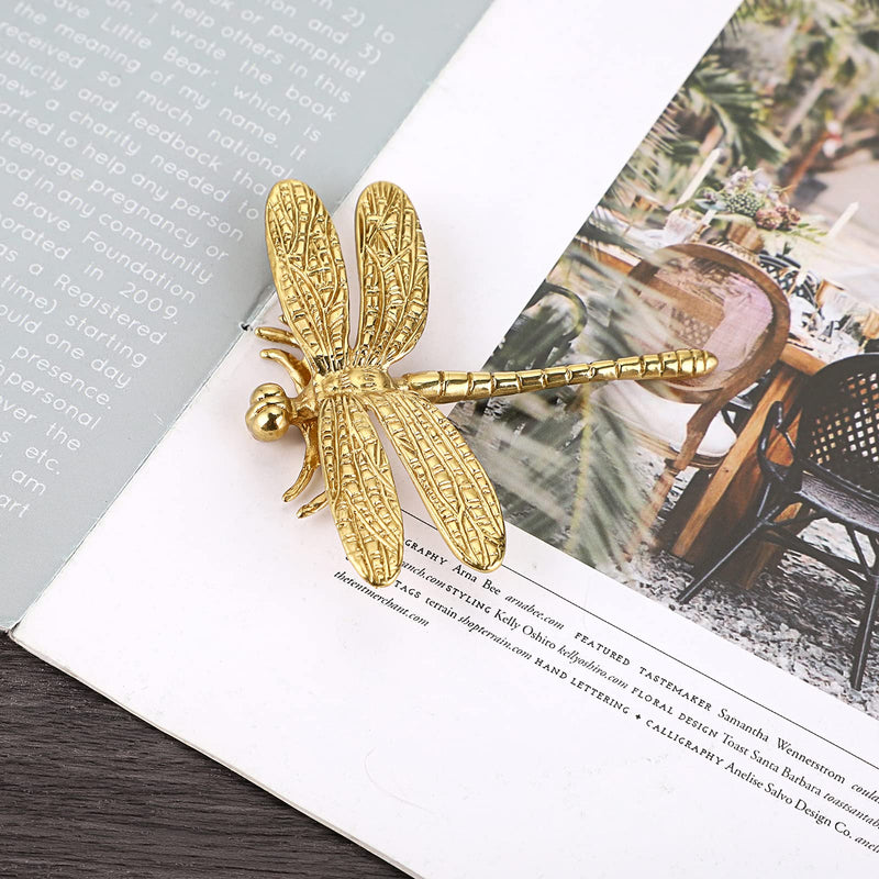 JUXYES Pack of 4 Brass Dragonfly Cabinet Knobs, Golden Tone Cupboard Door Knobs Decorative Dresser Drawer Handle Knobs for Dresser Drawer Cabinet Closet