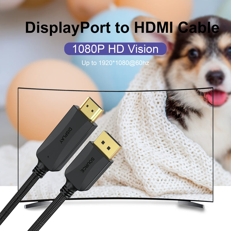 Thin DisplayPort to HDMI Cable 10-Pack, 3 FT 4K DP to HDMI Display Port Cord Adapter Male to Male Cord (UHD 4K, 2K, 1080P) Gold-Plated Braided Compatible with Dell, HP, Insignia, ASUS, AMD and More 3FT/0.9M Black