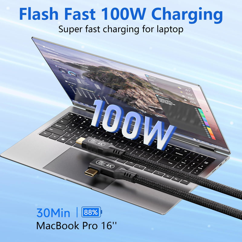 16.5FT USB C to USB C Cable, 20Gbps Data Transfer, 4K 60Hz Video, 100W Fast Charging, Compatible with iPhone 15/16, MacBook Pro, Samsung Galaxy S21/S22/S23 20Gbps Right Angle cable 16.5ft/5.0m