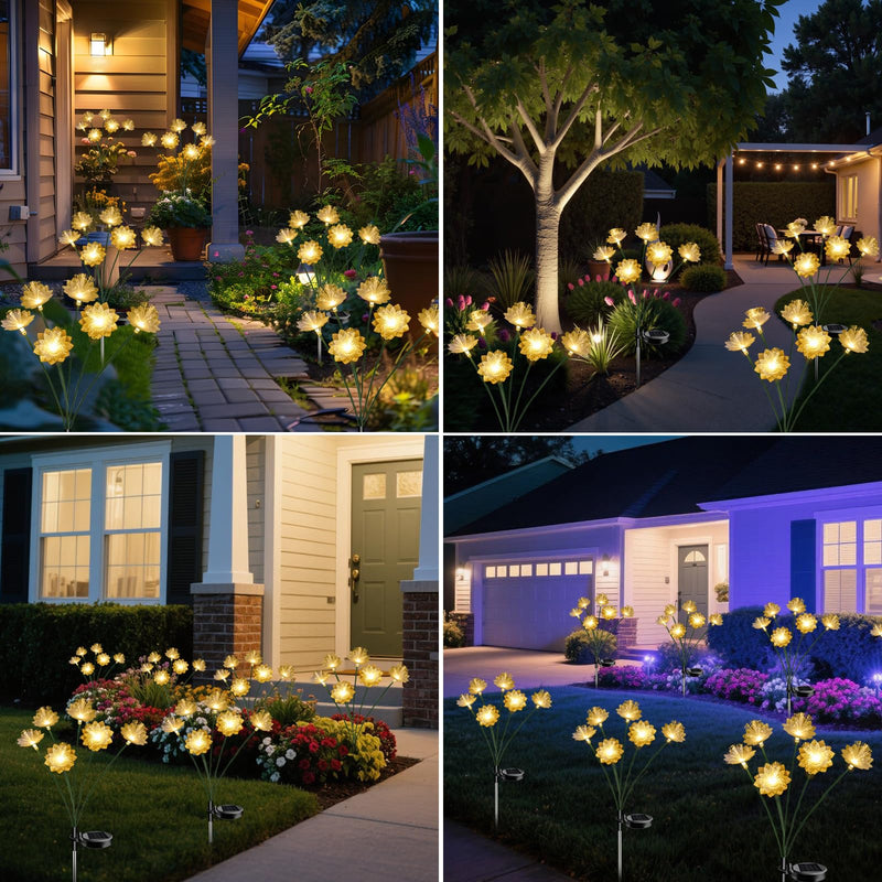 Solar Lights Outdoor Garden Decorative 4 Pack, Solar Flower Swaying Light for Outside, Yard, Patio, Pathway Decoration, Warm White