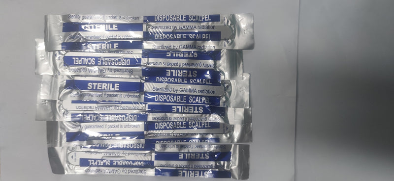 Disposable plastic surgical scalpel knives, disposable scalpel blade, sterilized disposable scalpels, disposable scalpels figure 11 with protective cap, individually sterile packed, (pack of 6) No. 11-6PC