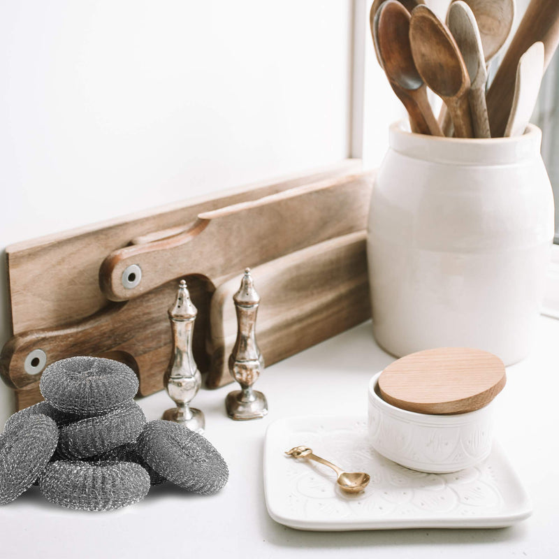 VINDOR steel sponges - cleaning sponge, scourer made of steel wool, removes stubborn dirt, 10 dishwashing sponges, grey