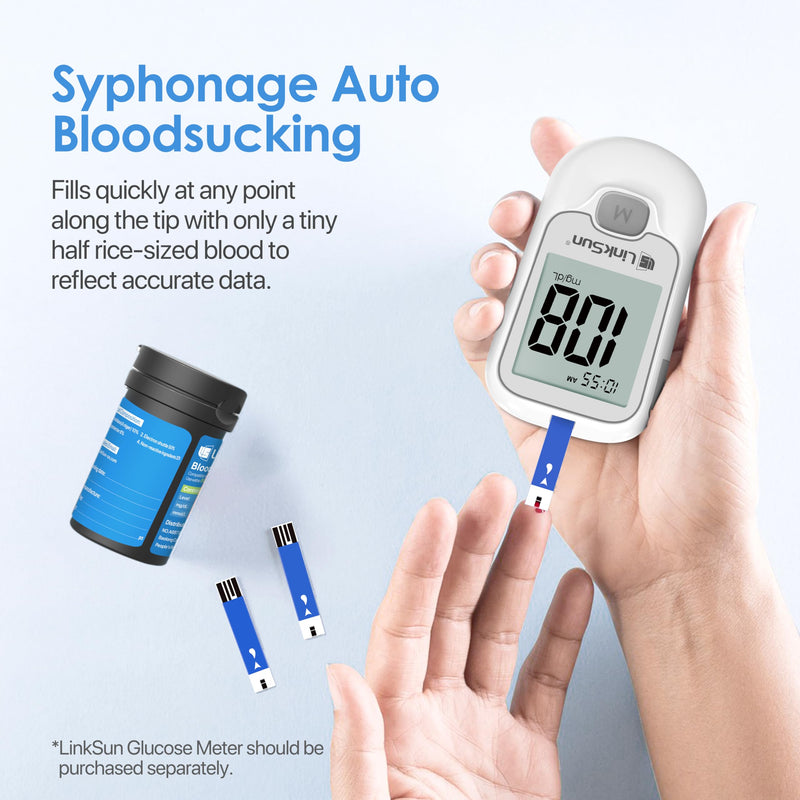LinkSun Diabetic Blood Test Strips*100, Used for G-425-1,G-425-2V, G-425-3, G-427B Blood Glucose Monitor Only, 0.7μl Blood Sample, Accurate Measurement, Results in 5 Seconds, 2 Bottles of 50 Pc 100 Strips No Lancets