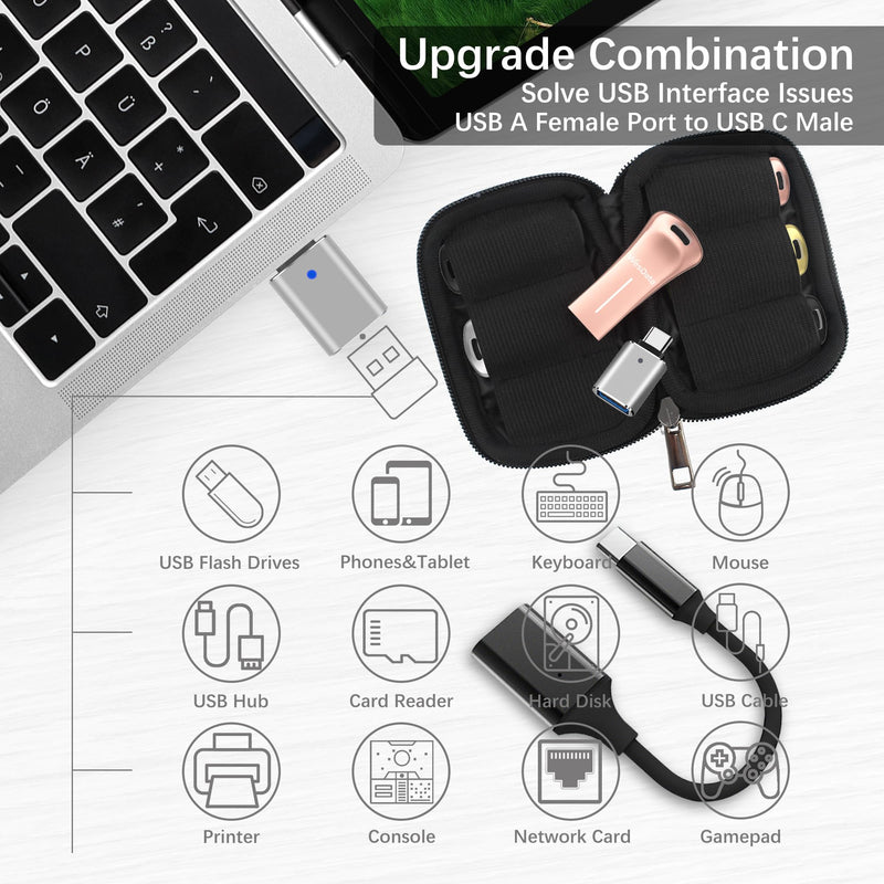 5-Pack 64GB Small USB Flash Drives with 2 USB C Adapters in Portable Carrying Case, Zinc Alloy Metal Shell, 4 Colors, Thumb Drive, Memory Stick, Pen Drive for PC/Mac/Phone/Laptop/Car