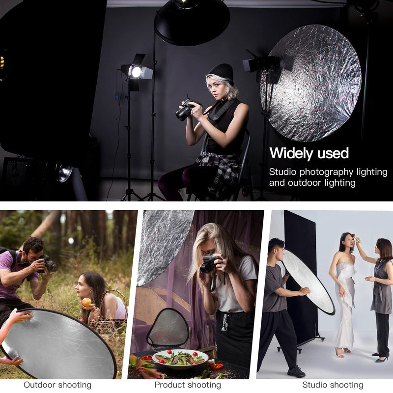 Godox 43”/110cm Light Reflector Diffuser,5-in-1 Portable Collapsible Round Multi Disc with Holder Clip & Bag for Studio Shooting,Video Location,Portrait Photography-Gold,Silver,White,Black,Translucent 110cm