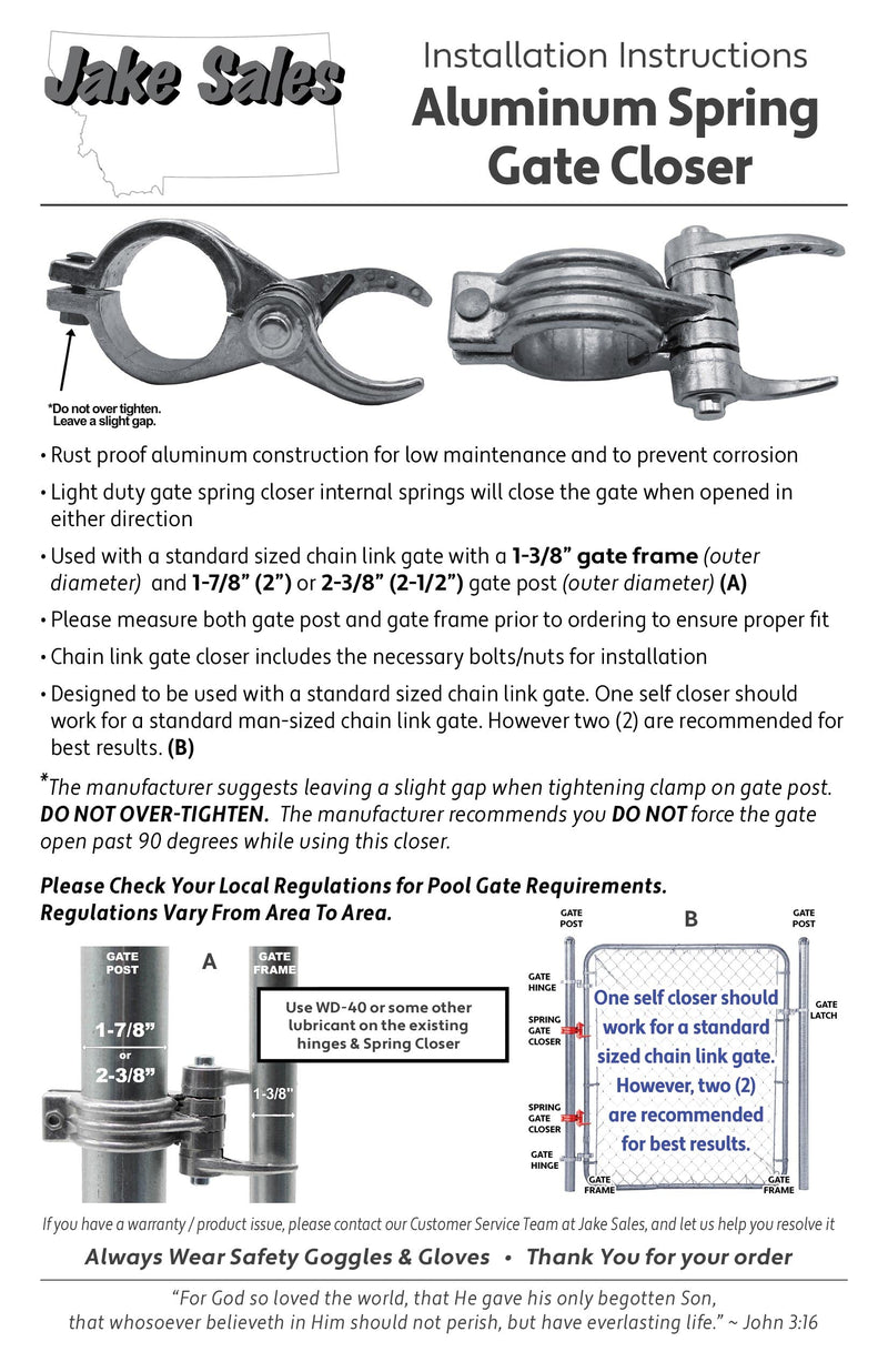 2-3/8" (2-1/2") x 1-3/8" Durable Chain Link Spring Loaded Gate Closer. 2-3/8"X 1-3/8"