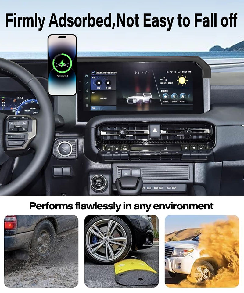 Car Phone Holder for 2024 2025 Toyota Land Cruiser LC250 Accessories Apply to 8/12.3 Inch Touch Screen 15W Fast Wireless Charger Screen Fixed Clip Cell Phone Mount Hands-Free