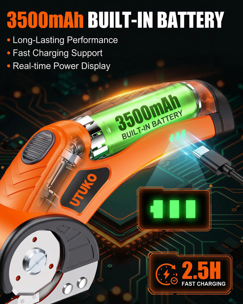 Electric Cardboard Cutter – Upgraded High-Power 800RPM Brushless Motor, 3500mAh Cordless Rechargeable Electric Scissors, Heavy Duty Box Cutter for Cardboard, Carton