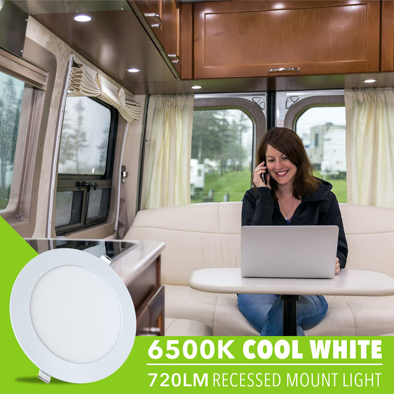 LeisureLED 5 Pack RV Boat Recessed Ceiling Light 720 Lumen Super Slim LED Panel Light DC 12V 5.75" 9W Full Aluminum Downlights (Cool White) Cool White