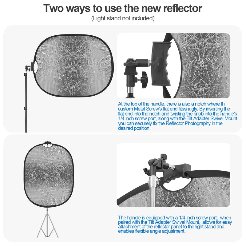 WELLMAKING 24'' x 36'' (60 x 90cm) Photography Reflector 5-in-1 Collapsible Light Reflector with Bag & tilt Adapter, Portable Light Reflector Photography Panel for Studio Video & Outdoor Lighting 24'' x 36'' (60 x 90cm)