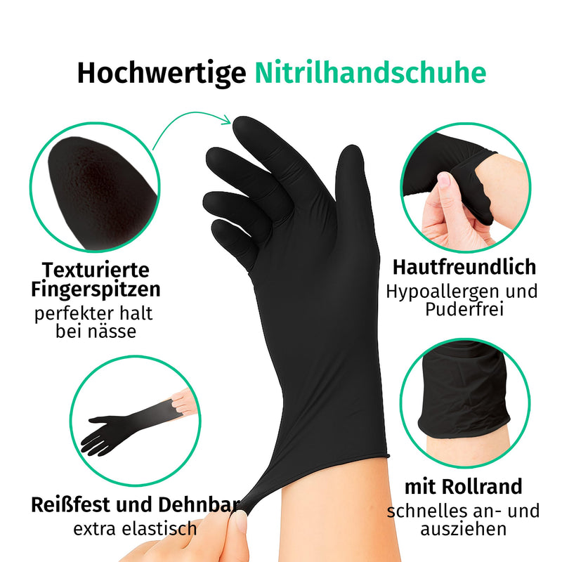 Nitrile Gloves, Box of 100 (Medium, Black) Disposable Gloves, Examination Gloves, Powder-Free, Latex, Non-Sterile, Latex-Free, Latex Free, Disposable Gloves, Black, Medium | Puderfreie Einmalhandschuhe für Tattoo, Werkstatt, Küche, Reinigung und Hausha...