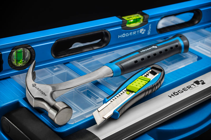 Högert Technik - spirit level 20 cm, has 2 spirit levels: 0 ° / 90 °, spirit levels made of aluminum, shock-absorbing end caps, size: 20 × 5.65 × 2.1 cm, HT4M001-D blue
