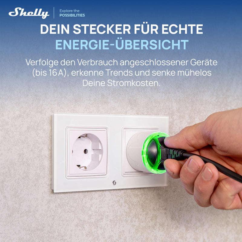 Shelly Plug PM Gen3 White - WiFi Smart Socket, Energy Meter, No Switching Function, Power Measurement, 16A, 3680W, Timer Switch, Plug, Smart Home, Alexa & Google, No Hub Required