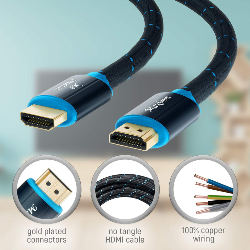 Maximm Hdmi Cable 4K 10 Ft, 5 Pack, Braided, 18Gbps, Hdmi 2.0, Gold-Plated 10 Feet