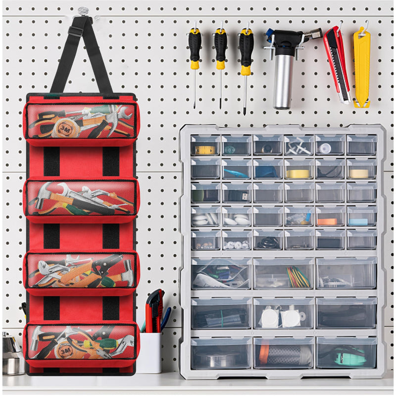 Canvas Tool Roll Up Bag, Multi-Purpose Wrench Organizer, Hvac Tool Bag with 4 Pockets (Red) 4 Zipper Pockets Red
