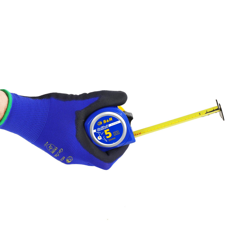 S&R tape measure 5m x 25 mm with magnetic hook, COMPACT and ROBUST, nylon polymer tape measure printed on both sides, belt loop, impact-resistant housing, COLIBRI series, tape measure, ruler, tape measure, roll tape 5m x 25mm