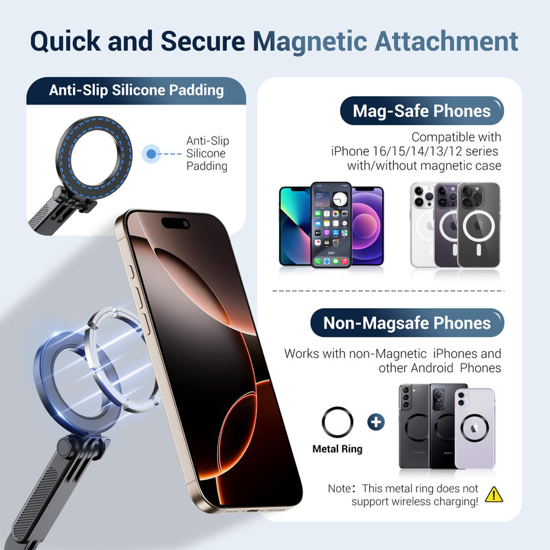 JJC Magnetic Cold Shoe Mount for iPhone 16 15 14 13 & Action Camera, with 1/4" 20, Foldable Detachable Hot Shoe Phone Holder for Magsafe, for DJI OSMO Action 5 Pro 4 3, Hero 13 12 11, Insta360 Ace Magnetic Cold Shoe Mount with 1/4"-20