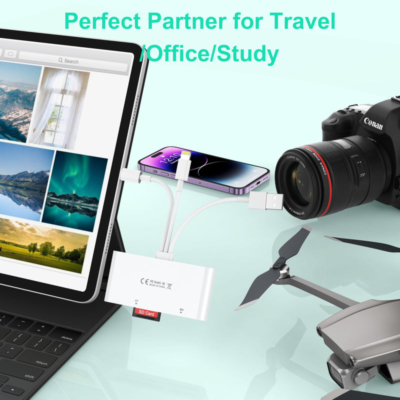 Multi 8-in-1 Lightning/USB C/USB A Memory Card Reader for iPhone 15 14 13/iPad/Android/Samsung/Mac Book/Laptop/Camera/Hard Disk/Flash Drive,OTG Memory Adapter for SD/TF/CF/XD/MS/Micro SD/SDHC XC/MMC