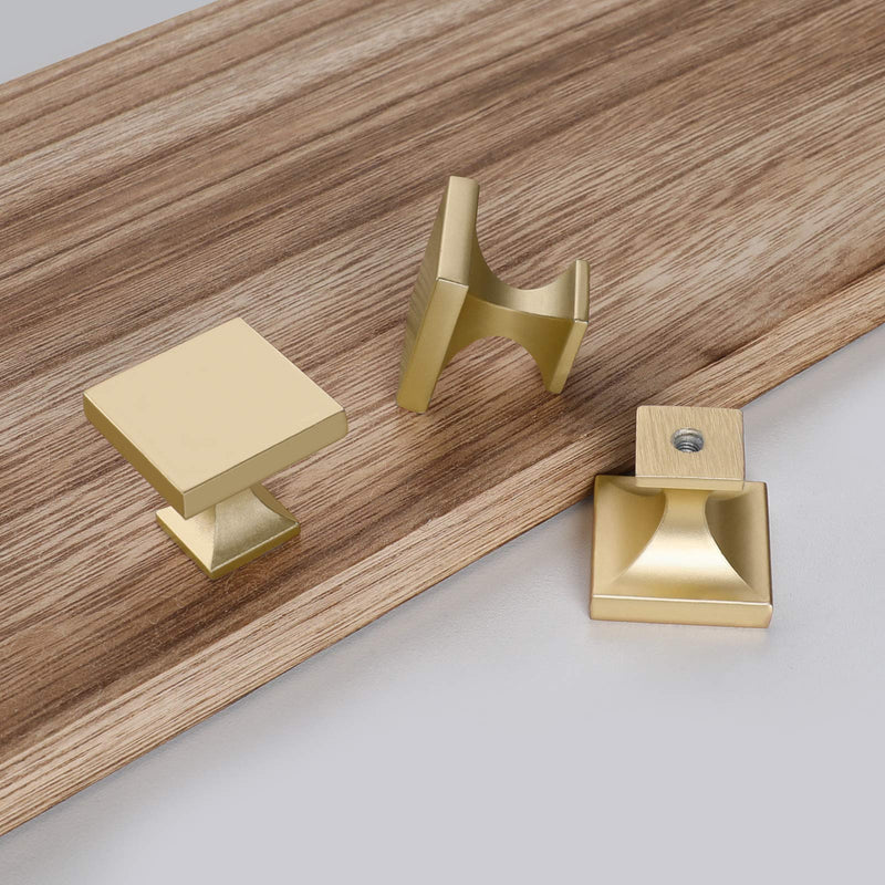 homdiy 10 Pack Brass Cabinet Knob Modern Square Knobs- Gold Kitchen Knob Brass Dresser Drawer Hardware MO6785BB Brushed Gold Kitchen Cabinet Hardware Matte Gold