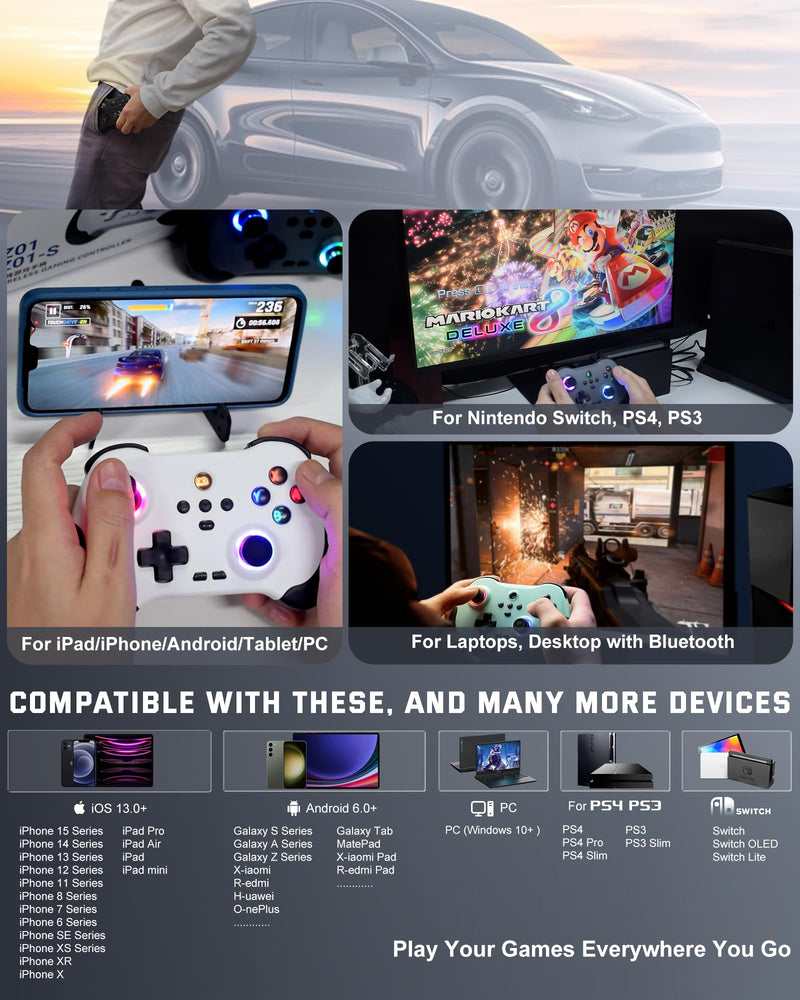 Joso Mobile Gaming Controller for iPad/iPhone/Tablet, Cloud Controller Remote Joystick for iOS/Android, Wireless Switch Controller with Macro Buttons/Hall-Rocker/Hall-Trigger - Green