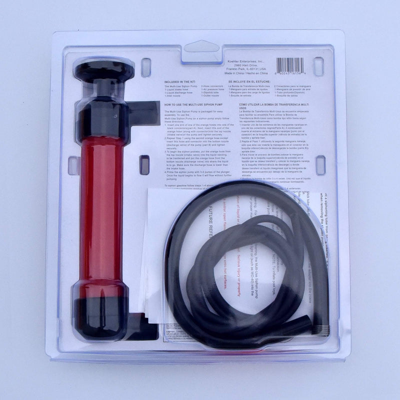 Koehler Enterprises Fuel Pump for Gas, Oil, and Liquids, Transfer Pump Kit for Automotive and Home, Safety Siphon, Red