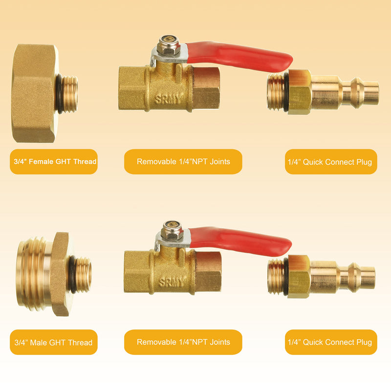 M MINGLE RV Winterize Blowout Adapter Kit 4 PCS with 1/4" Quick Connect Plug and 3/4" Garden Water Hose Threading, Winterize Quick Adapter with Ball Valve for RV Boat Camper Trailer