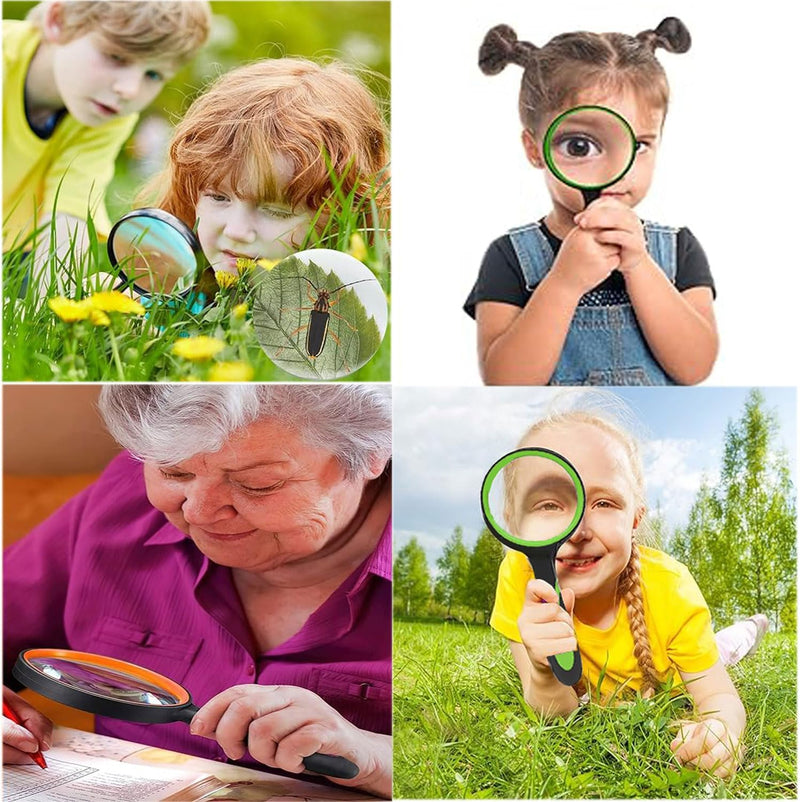 2PCS Upgrade 10X Magnifying Glass, Large Handheld Magnifier Magnafying. Glasses for Kids/Seniors Reading, 3 Inch Shatterproof Lupa Magnify Glass Lens, Rubber Handle of Perforating Design - Observation