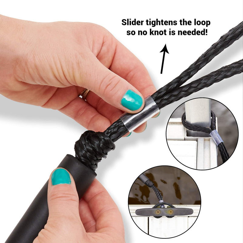 Bungee Dock Line 2-Pack - 4ft, Adjustable No-Jerk Boat & Kayak Ties, Premium Mooring Ropes, Essential Boat Accessories, Ideal Kayak Accessories, Includes Free Docking E-Book by Domabri (Black) Non-Custom Black