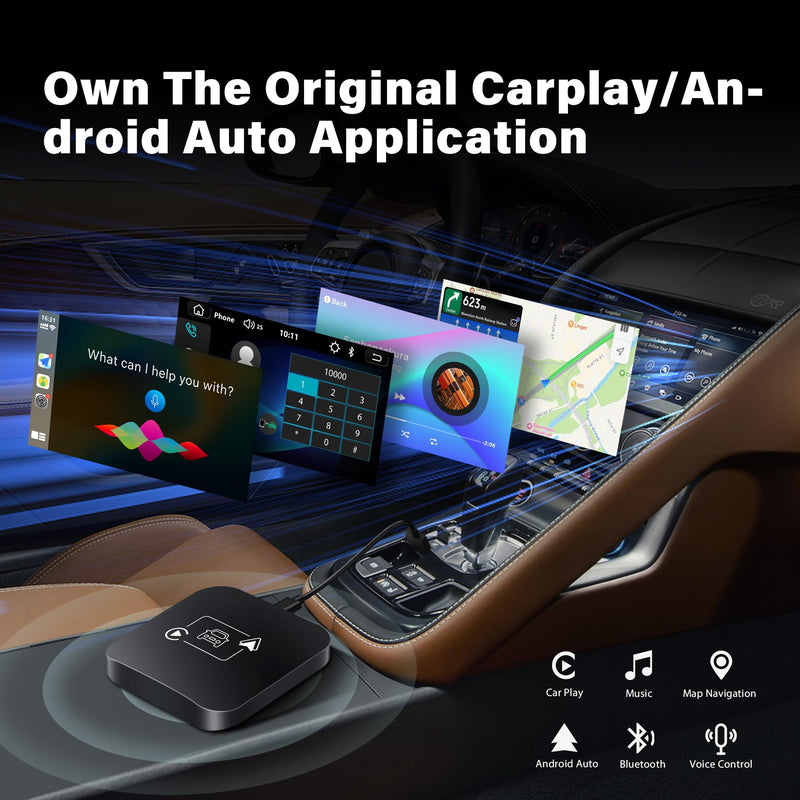Carplay Wireless Adapter 2 IN 1 Apple Carplay/Android Auto Plug&Play USB Converter Carplay Dongle BT Transmitter/Aux Compatible All Car Models Smart Carplay Box Support iPhone 6+/iOS 10+/Android 11.0+